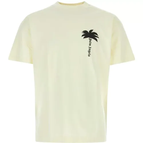 Cremefarbenes Baumwoll-T-Shirt , Herren, Größe: XL - Palm Angels - Modalova