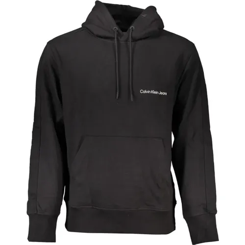 Brushed Cotton Hooded Sweatshirt with Logo Print and Central Pocket , male, Sizes: XL, L, 2XL, M, S - Calvin Klein - Modalova