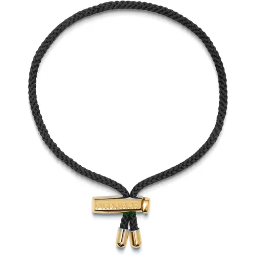 Adjustable Black String Bracelet with Gold Lock , male, Sizes: ONE SIZE - Nialaya - Modalova