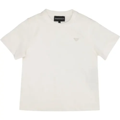 Cremefarbenes T-Shirt mit gesticktem Logo - Emporio Armani - Modalova