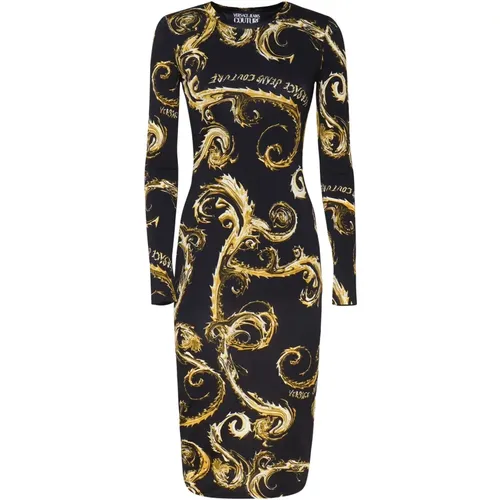 Barockdruck Schwarzes Kleid Lange Ärmel , Damen, Größe: M - Versace Jeans Couture - Modalova