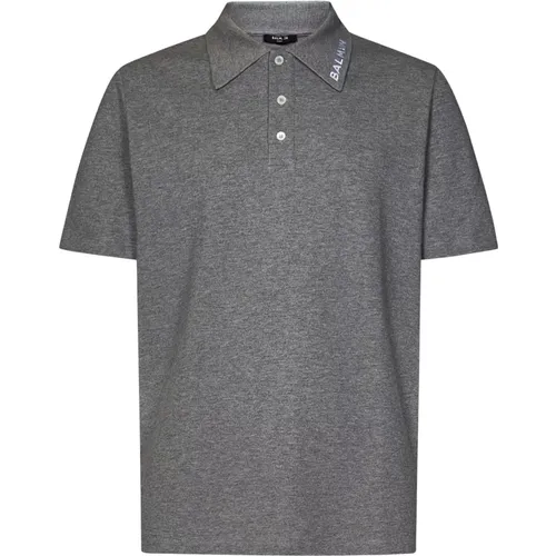 Graues Melange Polo-Shirt mit Besticktem Logo , Herren, Größe: L - Balmain - Modalova