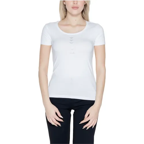 Weißes Bedrucktes T-Shirt Kurze Ärmel , Damen, Größe: M - Emporio Armani EA7 - Modalova