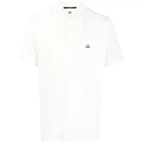 Weißes Baumwoll-Poloshirt mit Logo , Herren, Größe: 2XL - C.P. Company - Modalova
