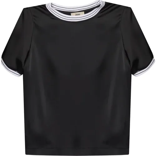 Satin T-shirt with Contrast Trims , female, Sizes: L - Herno - Modalova