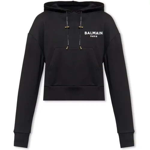 Cropped hoodie with logo , female, Sizes: L, S, M - Balmain - Modalova
