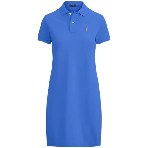 Blaues Polo-Kleid mit orangefarbenem Pony-Logo , Damen, Größe: M - Ralph Lauren - Modalova