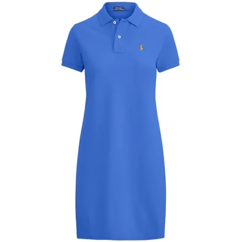 Blaues Polo-Kleid mit orangefarbenem Pony-Logo , Damen, Größe: XS - Ralph Lauren - Modalova