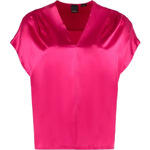 Seiden Fuchsia Bluse T-shirt Top , Damen, Größe: 2XS - pinko - Modalova