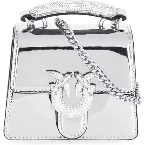 Silberne Lederhandtasche mit Love Birds - pinko - Modalova