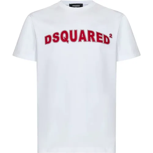 Weiße T-Shirts und Polos mit rotem Logo , Herren, Größe: M - Dsquared2 - Modalova