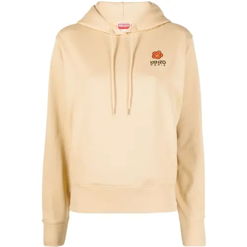 Almond Beige Logo-Patch Cotton Hoodie , female, Sizes: M - Kenzo - Modalova