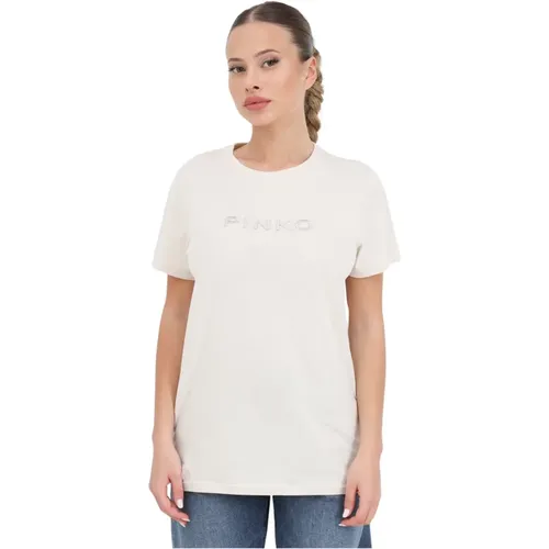 Damen T-Shirt mit Logo-Stickerei , Damen, Größe: L - pinko - Modalova