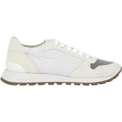 Weiße Wildleder Sneakers mit Diamond Cut-BR Details , Damen, Größe: 36 EU - BRUNELLO CUCINELLI - Modalova