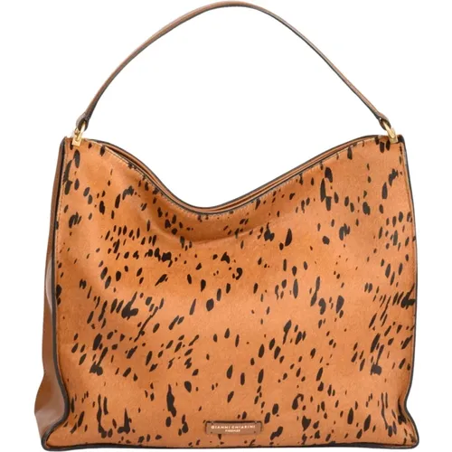 Beige/Black Leather Handbag with Gold Hardware , female, Sizes: ONE SIZE - Gianni Chiarini - Modalova