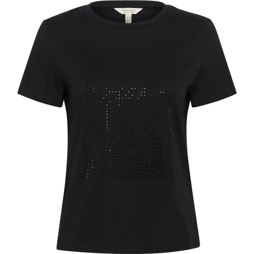 Schwarzes Glanz-T-Shirt mit Nieten , Damen, Größe: 3XL - Part Two - Modalova