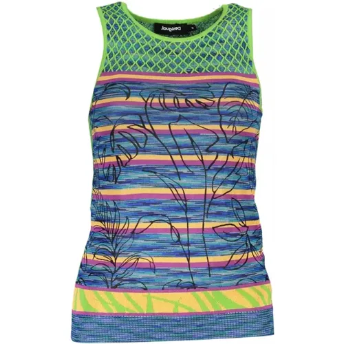 Grünes Baumwoll Tank Top mit Kontrastdetails , Damen, Größe: M - Desigual - Modalova