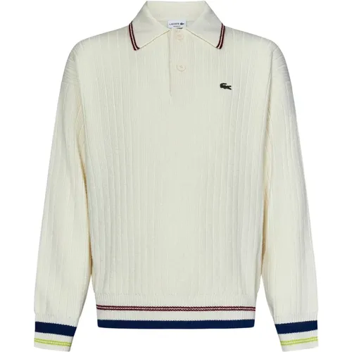 Gestreifter Polo Pullover Weiß Wolle - Lacoste - Modalova