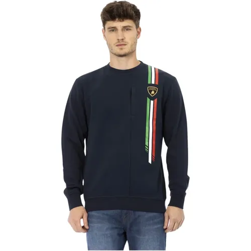 Rundhals-Sweatshirt mit Schildlogo und Tricolor-Druck , Herren, Größe: L - AUTOMOBILI LAMBORGHINI - Modalova