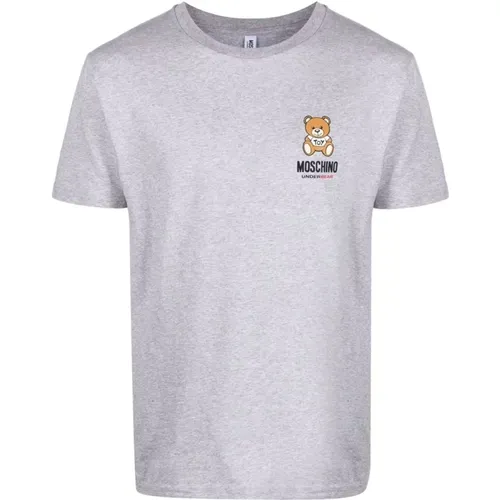 Graues Logo-Print T-Shirt , Herren, Größe: 2XL - Moschino - Modalova