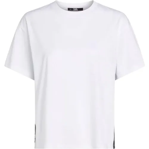 Weißes T-Shirt mit schwarzen Bandlogos - Karl Lagerfeld - Modalova