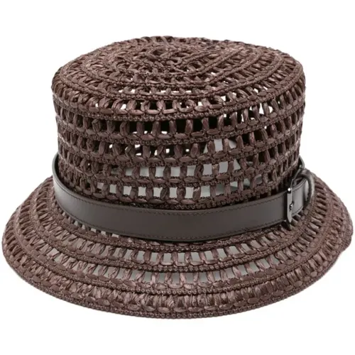 Coffee Leather Hat with Logo , female, Sizes: 57 CM - Max Mara - Modalova
