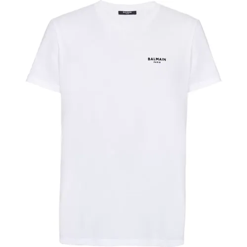 Beflocktes T-Shirt,T-Shirt mit kleinem Logo,Klassischer Fit Flock T-Shirt - Balmain - Modalova