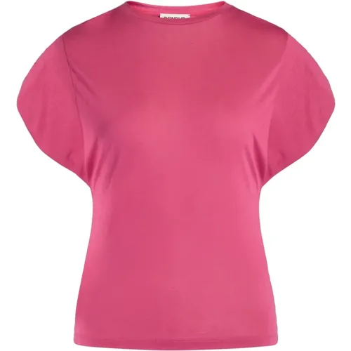 Fuchsia Jersey T-Shirt mit gerafften Ärmeln , Damen, Größe: S - Dondup - Modalova