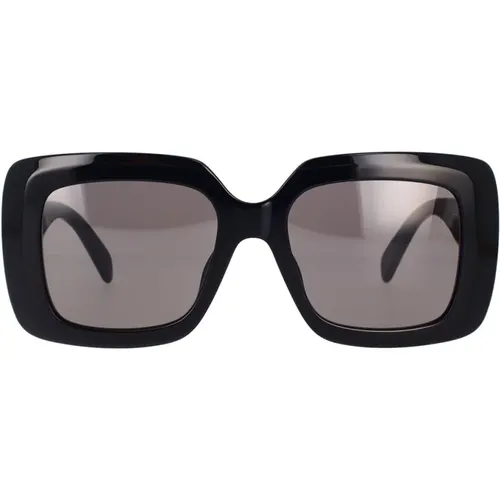 Rechteckige Sonnenbrille in glänzendem Schwarz mit dunkelgrauen Gläsern , Damen, Größe: 54 MM - Celine - Modalova