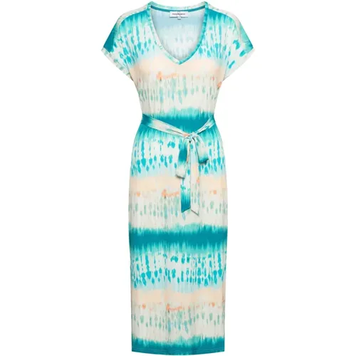 Türkisfarbenes Tie-Dye Kleid mit V-Ausschnitt , Damen, Größe: 2XL - &Co Woman - Modalova