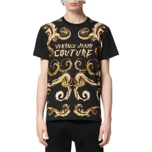 Schwarzes T-Shirt mit elegantem Design , Herren, Größe: XL - Versace Jeans Couture - Modalova