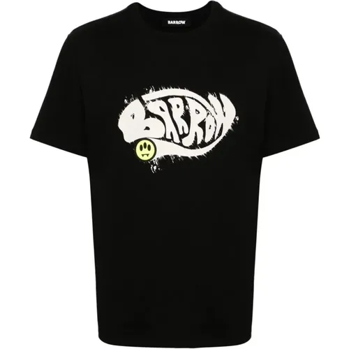 Schwarzes Baumwoll-T-Shirt mit Logo-Print , Herren, Größe: L - Barrow - Modalova