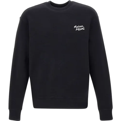 Schwarzer Baumwoll-Sweatshirt mit Logo , Herren, Größe: S - Maison Kitsuné - Modalova