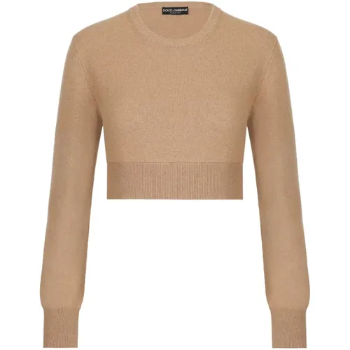 Camel Sweater - Slim/Crop Fit , female, Sizes: XS - Dolce & Gabbana - Modalova