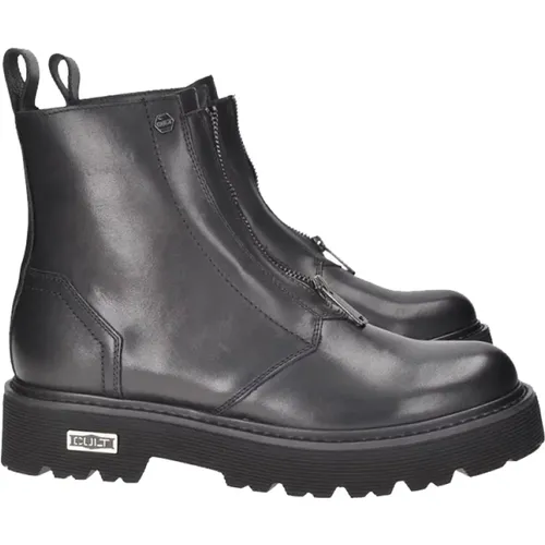 Schwarze Rock Chic Lederstiefel , Herren, Größe: 45 EU - Cult - Modalova