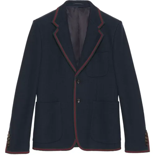 Navy Cotton Blazer with Web-Stripe Trim , male, Sizes: L - Gucci - Modalova