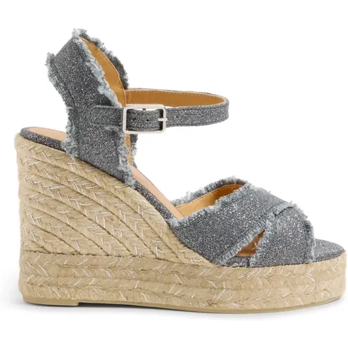 Bromelia Metallic-Leinen-Espadrilles mit Knöchelriemen mit seitlicher Metallschnalle und 11 cm Keilabsatz - Castañer - Modalova