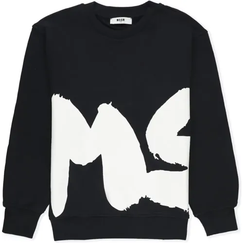 Schwarzer Baumwollmädchen-Sweatshirt mit Rundhalsausschnitt - MSGM - Modalova