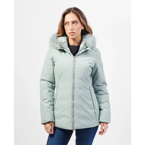 Grüner Softshell Mantel mit Pelzkapuze , Damen, Größe: M - YES ZEE - Modalova