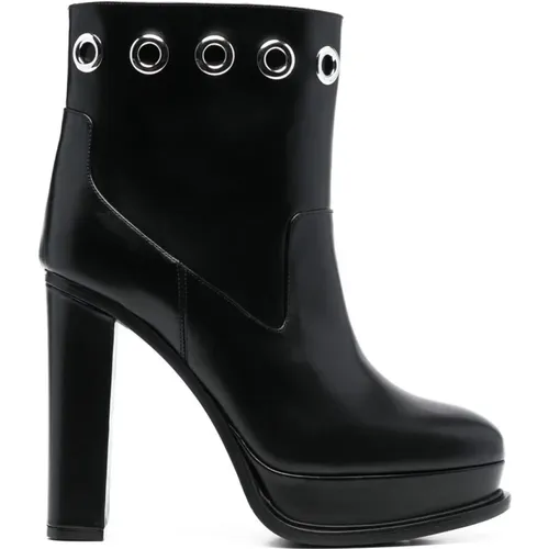 Stylish Leather Boots with Fur Details , female, Sizes: 6 UK, 3 UK, 4 UK, 5 UK, 7 UK, 8 UK - alexander mcqueen - Modalova