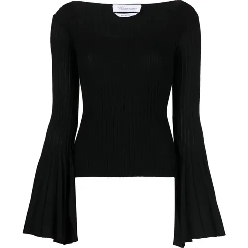 Schwarze Sweater mit Plissé-Detail , Damen, Größe: M - Blumarine - Modalova