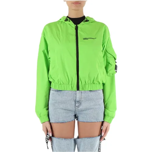Technical fabric jacket with hood and logo , female, Sizes: L - Karl Lagerfeld - Modalova