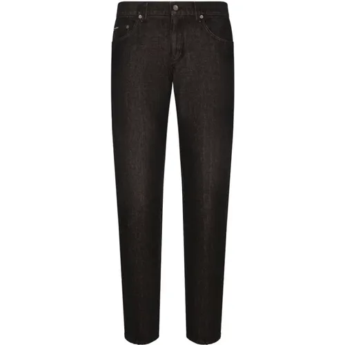 Dunkelblaue Regular-Fit Denim Jeans mit Logo-Details - Dolce & Gabbana - Modalova