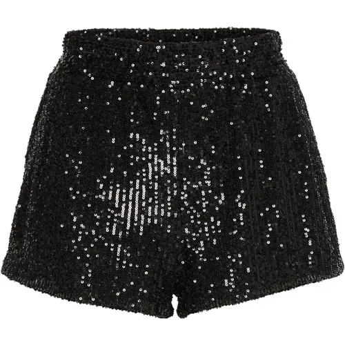 Schwarze Pailletten Elastische Taille Shorts - Gestuz - Modalova