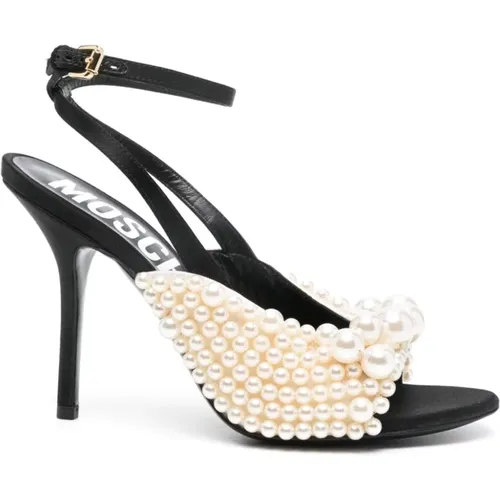 Satin Stiletto Sandals with Faux-Pearl Embellishment , female, Sizes: 4 UK, 5 1/2 UK, 5 UK, 6 UK, 3 UK, 7 UK - Moschino - Modalova