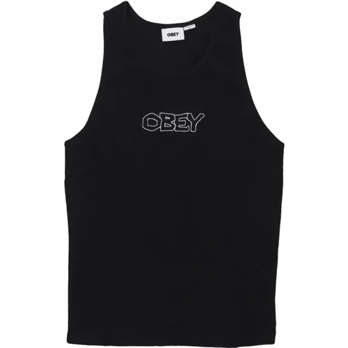 Schwarzes geripptes Tanktop , Damen, Größe: L - Obey - Modalova