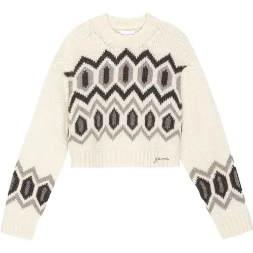 Cropped Wool Sweater , female, Sizes: L, M - Ganni - Modalova