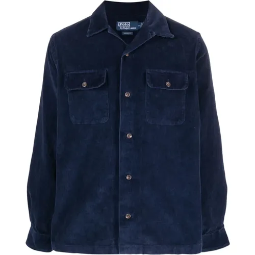 Blaues Corduroy Buttoned Langarmhemd - Polo Ralph Lauren - Modalova