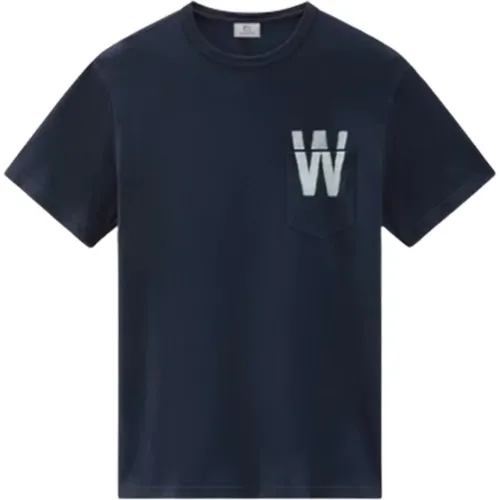 Cotton T-shirt with pocket , male, Sizes: S, XL, L, M - Woolrich - Modalova