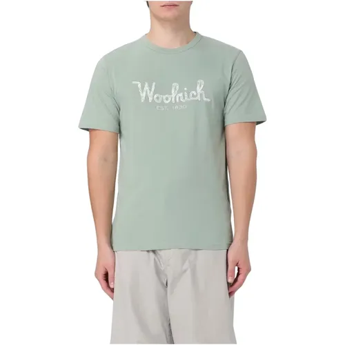 T-Shirts und Polos mit gesticktem Logo , Herren, Größe: L - Woolrich - Modalova
